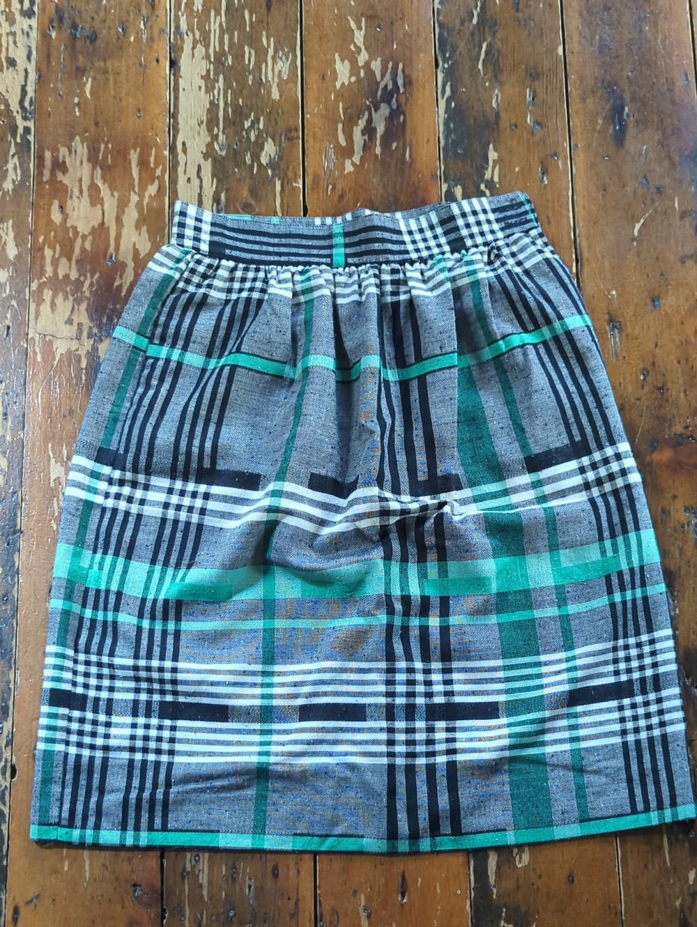 Sweet Vintage Green, Black & White Plaid Midi Skirt